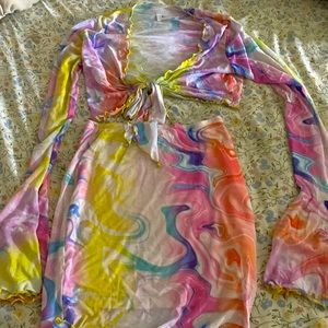 Mesh see thru two piece set